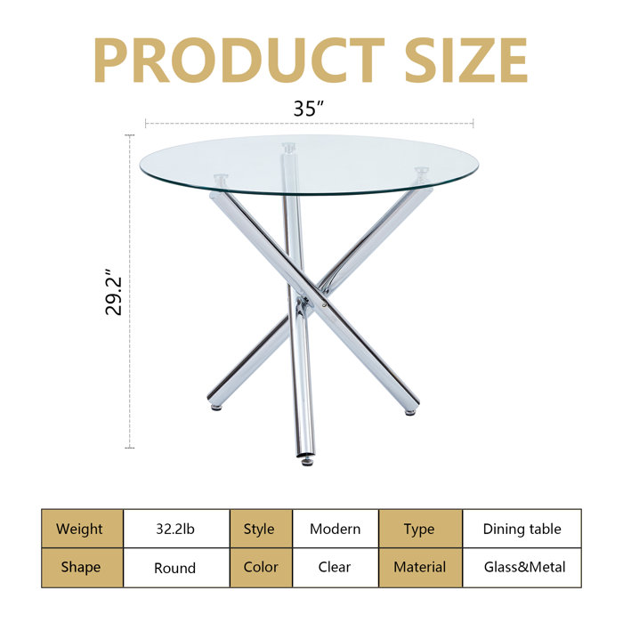 Orren Ellis 5 Pieces Dining Table And Chairs Sets ( Round Glass Table